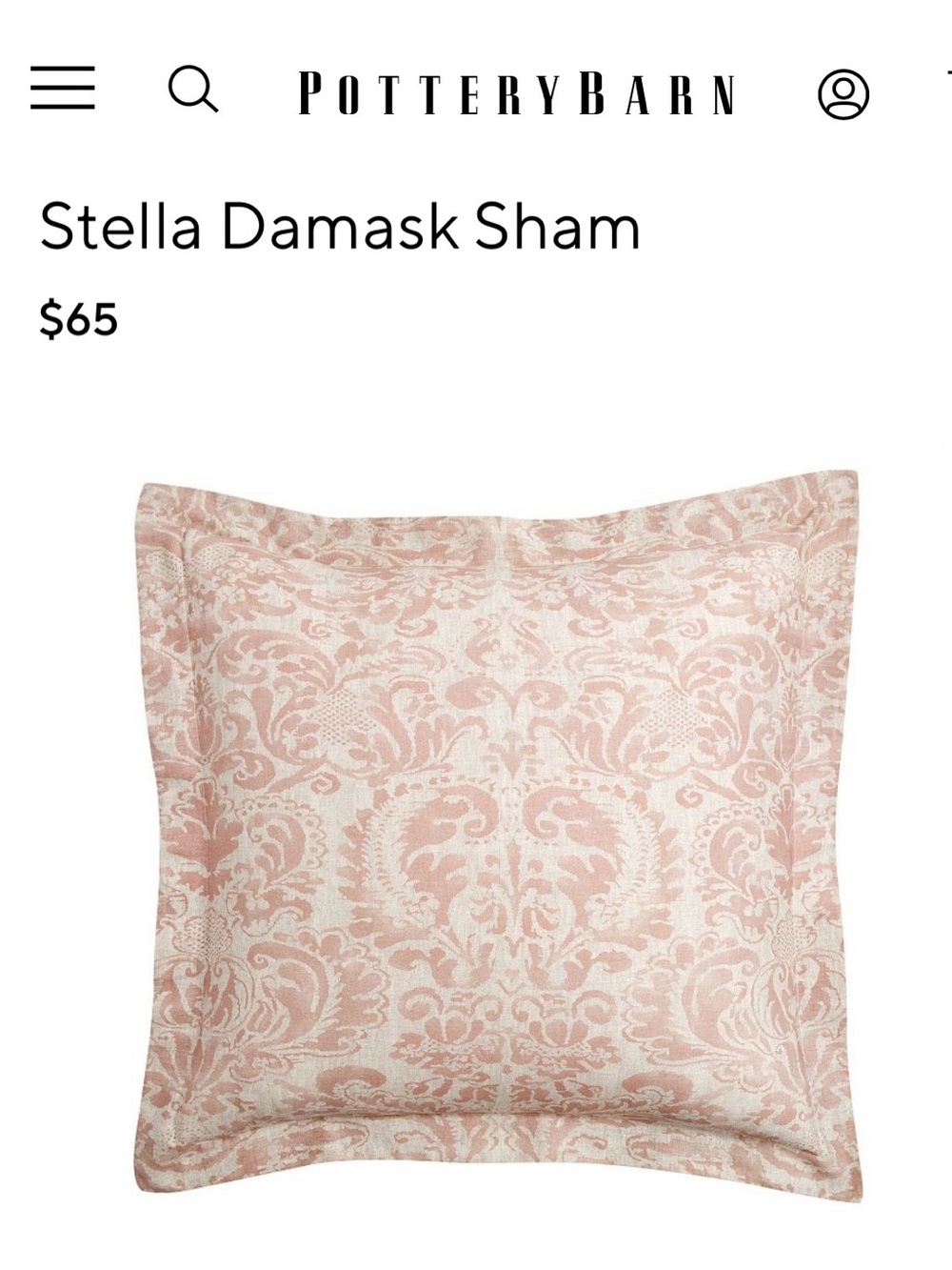 POTTERY BARN Euro Sham Stella Damask